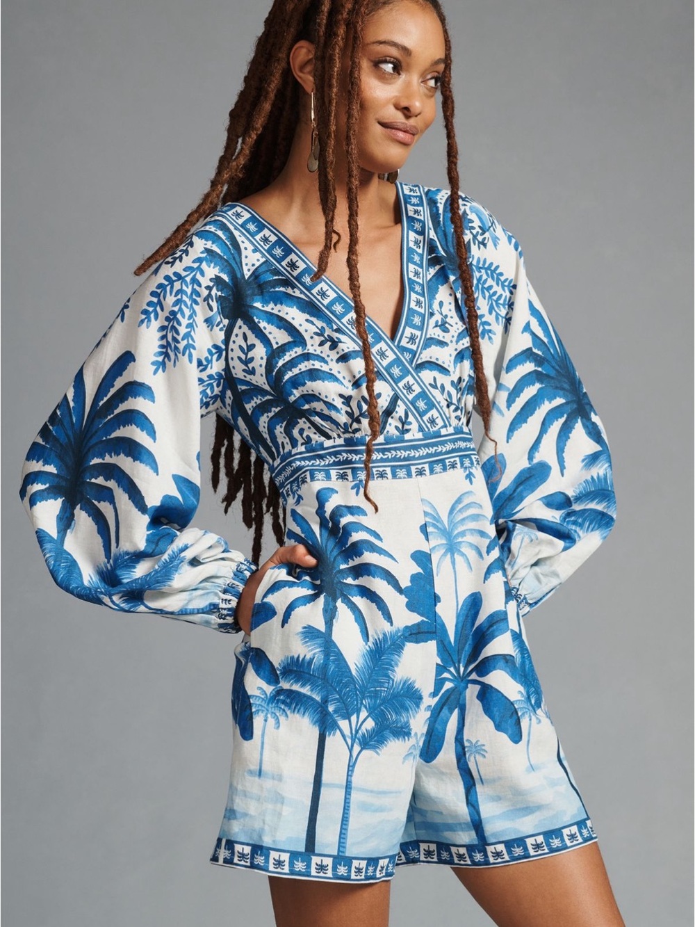 Farm Rio Printed Long Sleeve Romper